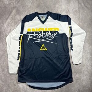 Answer Racing Motocross Jersey Navy White Yellow Graphic Dirt Bike Mens L Y2K